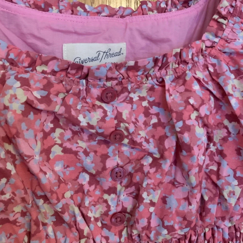Universal Thread Pink Floral Maxi Dress Size Medium Sleeveless Smocked Tiered - Picture 4 of 8